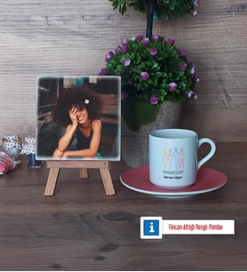 Modelist Fotoğraflı Dekoratif Taş, Ahşap Altlıklı Türk Kahvesi Fincanı Hediye (Model 6)