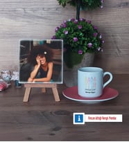 Modelist Fotoğraflı Dekoratif Taş, Ahşap Altlıklı Türk Kahvesi Fincanı Hediye (Model 6)