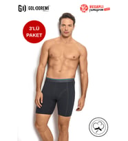 Jiber Erkek Premium 3'lü Katlama Yapmaz Pamuklu Likralı Esnek Çok Rahat Uzun Boxer (Füme)