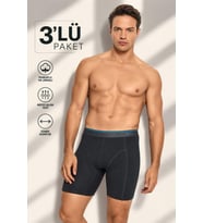 Jiber Erkek Premium Katlama Yapmaz Pamuklu Likralı Esnek Çok Rahat Uzun 3'lü Boxer