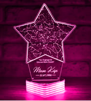 Yıldız Haritası, Kişiye Özel 3D LED Lamba (Pembe)