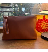 Kadın Fermuarlı Astarlı Deri Portföy Clutch El Çantası (Kahverengi)
