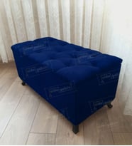 Lüks Sandıklı Kapitoneli Ayakucu Puf Bench 110 cm Siyah Ayak (Lacivert)