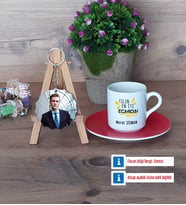 En İyi Eczacı Türk Kahvesi Fincanı Ahşap Altlıklı ve Fotoğraflı Ahşap Anahtarlık Hediye (Model 3)