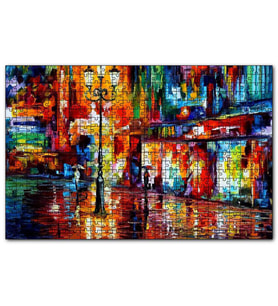 Cakapuzzle Yağmur Mağaza Işıkları ve Sokak Lambası Yağlıboya  Puzzle Yapboz MDF (Ahşap) (500 Parça)
