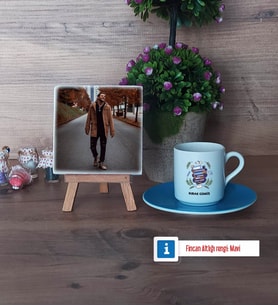 Öğretmenler Günü Hediyesi Fotoğraflı Dekoratif Taş, Ahşap Altlıklı Türk Kahvesi Fincanı Hediye (Model 5)