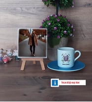 Öğretmenler Günü Hediyesi Fotoğraflı Dekoratif Taş, Ahşap Altlıklı Türk Kahvesi Fincanı Hediye (Model 5)