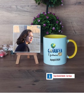 Coğrafya Öğretmeni Fotoğraflı Dekoratif Taş, Kupa Bardak Beyaz Hediye Öğretmenler Günü Hediyesi (Model 7)