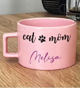 Kişiye Özel Cat Mom Hediye Pastel Fincan Kedi Annesi -2- (Pembe)