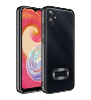 Samsung Galaxy A04E Kılıf Logo Yeri Açık Kamera Lens Korumalı Renkli Kenarlı Şeffaf Silikon (Siyah)