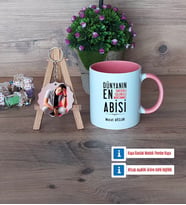Abiye Hediye Kupa Bardak Beyaz ve Fotoğraflı Ahşap Anahtarlık Hediye (Model 6)