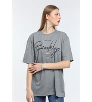 Kadın Bisiklet Yaka Oversize Fit  Tişort SPR24TSk110 (Grimelanj)