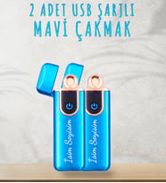 Kişiye Özel 2'li Gold Rose Detaylı USB Şarjlı Dokunmatik Alevsiz Elektronik Çakmak (Mavi)