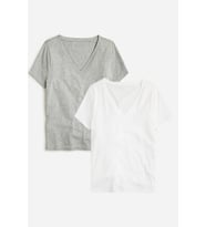 Kadın V Yaka Regular Tshirt SPR24TSK45-2 (Beyaz-Gri)