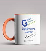Kişiye Özel Atatürk Sözleri Tasarımlı Siyah Renk Kupa Bardak  (Turuncu)