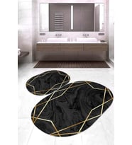 Dijital Baskılı Kaymaz Taban Yıkanabilir Oval 2'li Klozet Takımı Banyo Paspası NOKZ-HT-1093 (Siyah)