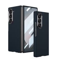 Galaxy Z Fold 6 Kılıf Kamera Korumalı Karbon Fiber Tasarımlı Arka Yüzey Kıpta Karbon Kılıf (Lacivert)