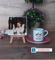 Endüstri Mühendisi Fotoğraflı Dekoratif Taş, Ahşap Altlıklı Türk Kahvesi Fincanı Hediye (Model 6)