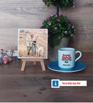 Babaya Hediye Fotoğraflı Dekoratif Taş, Ahşap Altlıklı Türk Kahvesi Fincanı Hediye Babaya Doğum Günü Hediyesi (Model 5)