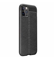 Vendas iPhone 13 Pro Max Deri Desenli Çift Katmanlı Silikon Kılıf + Seramik Nano Ekran Koruyucu (Siyah)