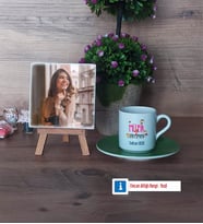 Müzik Öğretmeni Fotoğraflı Dekoratif Taş, Ahşap Altlıklı Türk Kahvesi Fincanı Hediye (Model 9)
