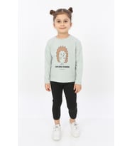 Toontoy Kız Çocuk Kirpi Baskılı Tişört (Yeşil)