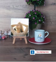 İnsan Kaynakları Uzmanı Fotoğraflı Dekoratif Taş, Ahşap Altlıklı Türk Kahvesi Fincanı Hediye (Model 3)