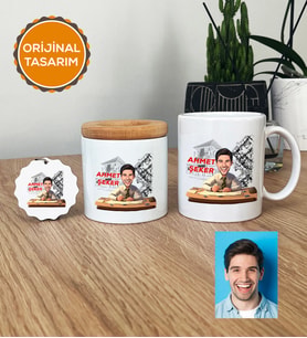 Kişiye Özel Karikatürlü Mimar Hediye Seti Kupa Bardak, Kalemlik, Anahtarlık Erkek Mimara Mimarlar Günü Hediyesi (Beyaz)