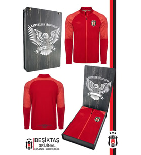Beşiktaş Orijinal Fermuarlı Dik Yaka Cepli Kırmızı Antrenman Sweat Ahşap Kutulu (Açık Kırmızı)