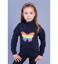 Toontoy Kız Çocuk Pamuklu Balıkçı Yaka Popıt Desenli Sweatshirt (Lacivert)