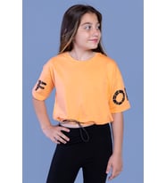 Toontoy Kız Çocuk Baskılı Crop Tişört (Turuncu)
