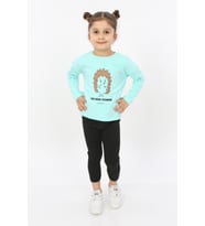 Toontoy Kız Çocuk Kirpi Baskılı Tişört (Mint Yeşili)