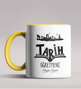 Kişiye Özel Tarih Öğretmeni Tasarımlı Siyah Renk Kupa Bardak 7 (Sarı)
