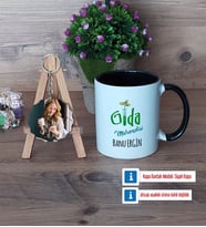 Gıda Mühendisi Kupa Bardak Beyaz ve Fotoğraflı Ahşap Anahtarlık Hediye (Model 11)