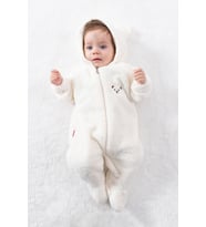 Welsoft Peluş Unisex Fermuarlı Kışlık Bebek Uyku Tulumu Bebek Tulumu Çocuk Tulumu Çocuk Kostümü TLMAYK (Beyaz)