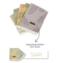 giftcrea Kişiselleştirilebilir Deri Etiketli Jakarlı Premium Peştamal Lotus Desenli Peştamal Plaj Havlusu (Sarı)
