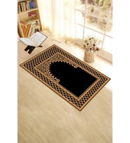 EVDEYA Dijital Baskılı Yıkanabilir Motifli 70x130 Namazlık Seccade, Seccade-1-gold, (Siyah)