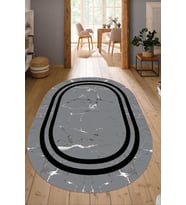 Dijital Baskılı Kaymaz Taban Yıkanabilir Oval Salon Halısı Mutfak Halısı Yolluk NDO-SD-444 (Gri)
