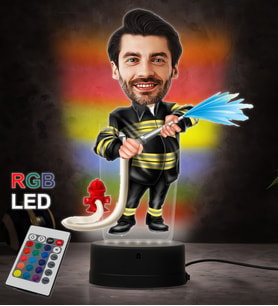Doğum Günü Hediyesi,Sevgiliye Hediye, Kişiye Özel Fotoğraflı İtfaiyeci Karikatür 3D Led Lamba (RGB)