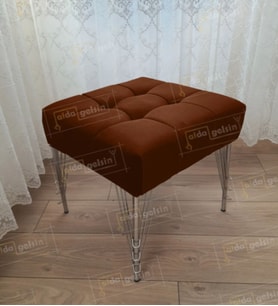 Modern Dilim Puf Ayakucu Puf Gümüş Metal Ayak (45*45) (Kahverengi)