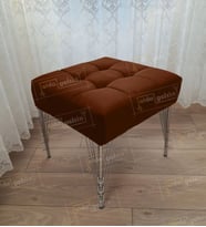 Modern Dilim Puf Ayakucu Puf Gümüş Metal Ayak (45*45) (Kahverengi)