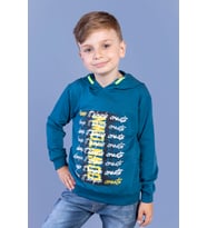 Toontoy Erkek Çocuk Kapüşonlu Baskılı Sweatshirt (Petrol)