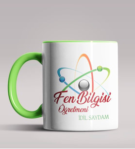 Kişiye Özel Fen Bilgisi Öğretmeni Tasarımlı Siyah Renk Kupa 2 (Yeşil)
