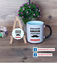 Erkek Öğretmene Hediye Kupa Bardak Kırmızı ve Ahşap Anahtarlık Hediye (Model 8)
