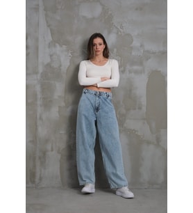 2410-Ptnc Kadın Likrasız Skater Patenci Jeans Kot Denim Pantolon (Kar Beyaz)