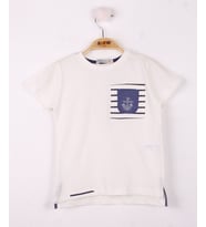 Toontoy Erkek Çocuk Cep Üstü Çapa Nakışlı T-Shirt (Ekru)