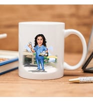 Hemşirelere Karikatürlü Kupa Bardak (Beyaz)