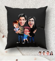 BK Gift Kişiye Özel Aile Karikatürlü Premium Kumaş Siyah Kırlent Yastık, Ev Hediyesi, Ev Dekorasyonu, Kişiselleştirilmiş Yastık, Dekoratif Hediye (Model 4)