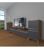 Decoraktiv Ekoflex On2 Mdf Krom Ayaklı Tv Ünitesi Tv Sehpası (Antrasit - Ceviz)