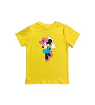 Unisex Minnie Mouse Baskılı Pamuklu Penye Kumaş Yazlık Çocuk Tişört (Sarı)